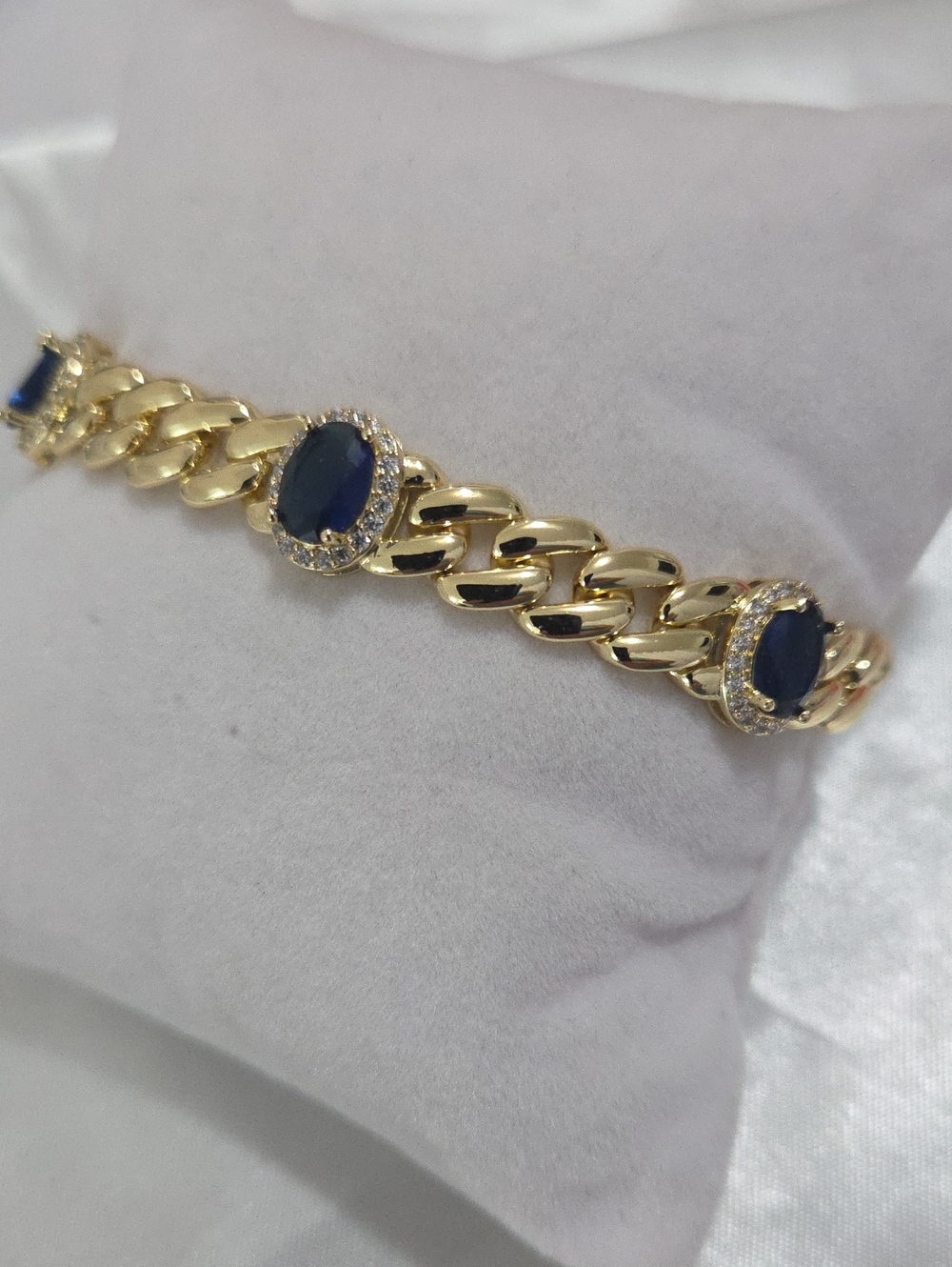 14k Laminated Gold Chain Bracelet with Blue Oval Stones